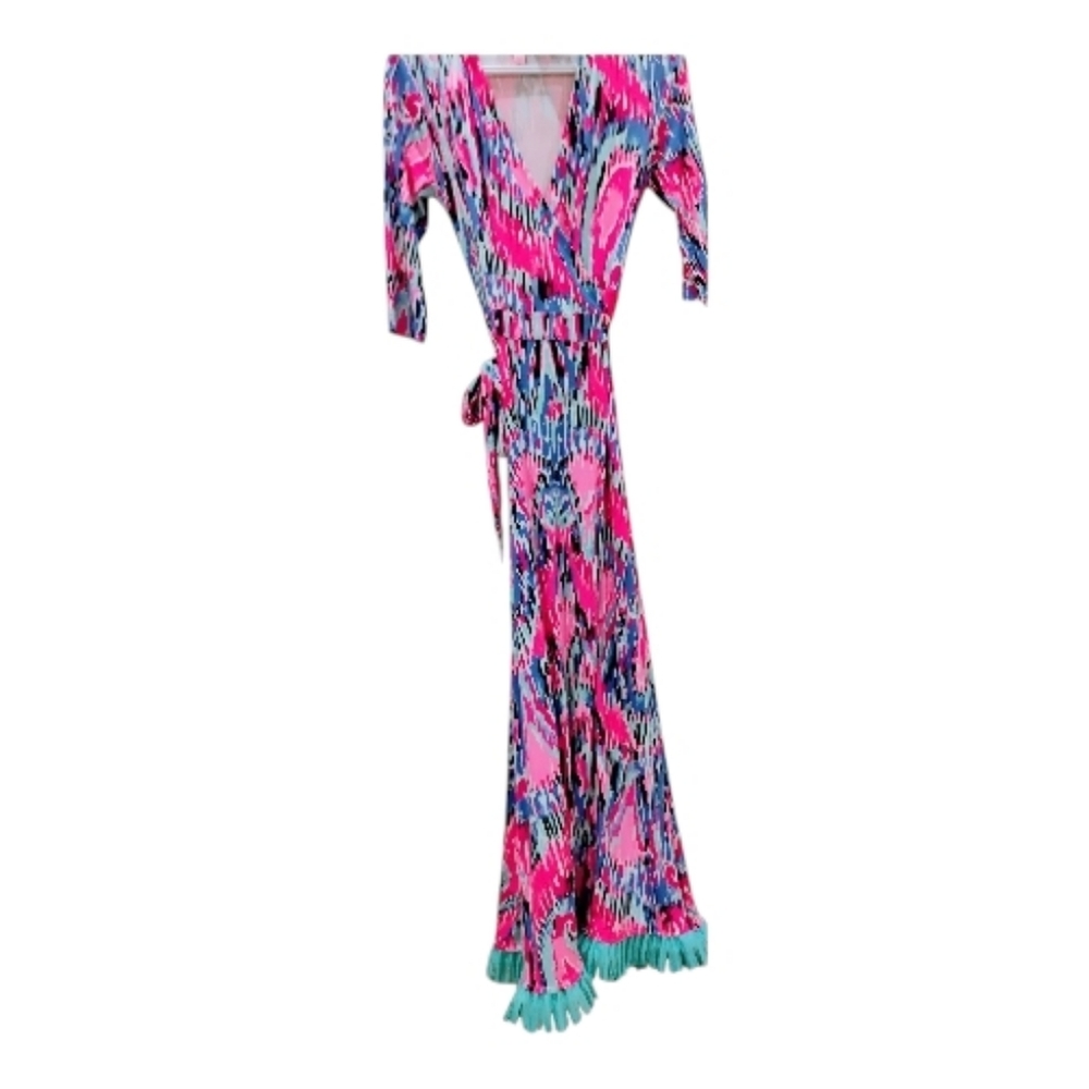 Lilly Pulitzer🌹 Rare1 Of 1  Patterned Dress Aqua Tassels Custom Made